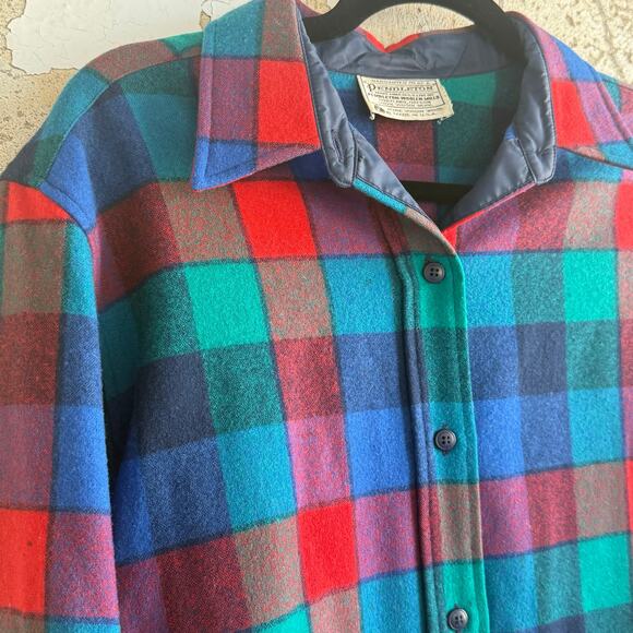 Vtg 70s Pendleton Shirt 100% Wool Plaid Flannel USA Made Button Up Womens XL‎ - Picture 3 of 5